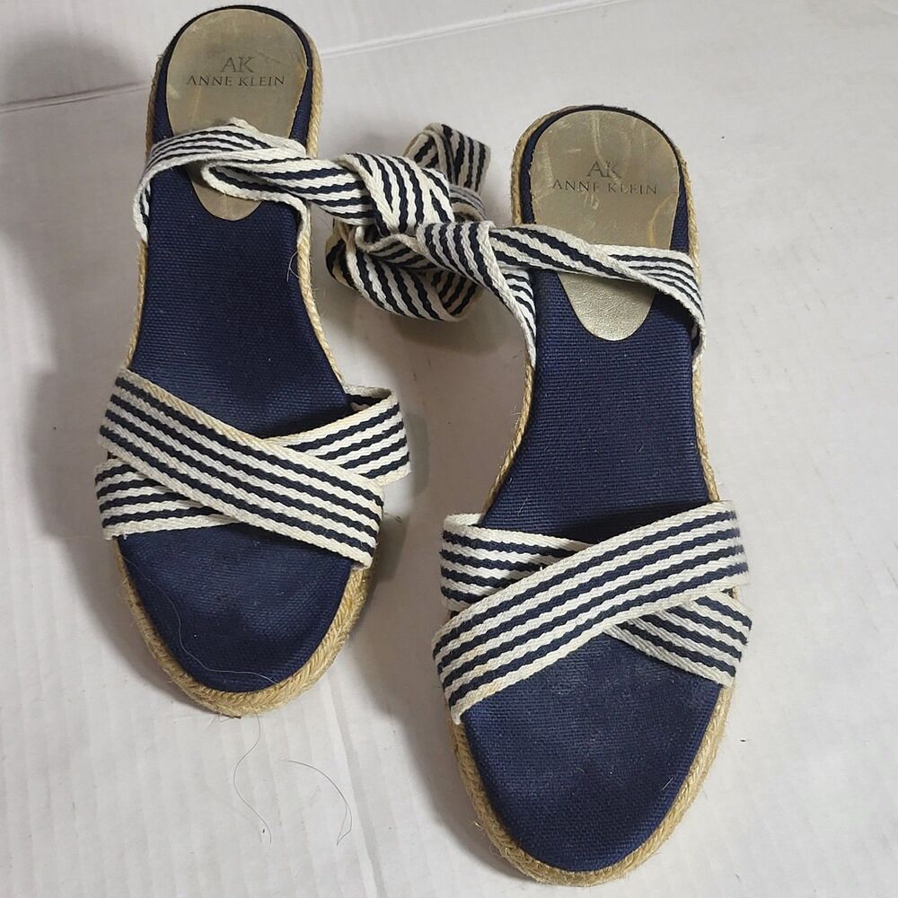Anne Klein striped espadrille Sandals Size 8